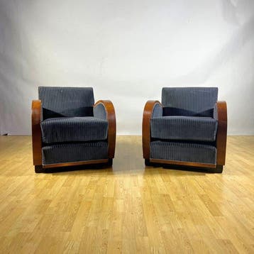 Fauteuil (2) - Wortelnotenhout, Fluweel - Art Deco