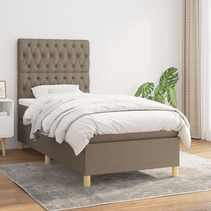vidaXL Boxspring met matras stof taupe 90x200 cm, Maison & Meubles, Chambre à coucher | Lits, Envoi