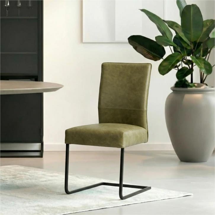 Leren eetkamerstoel Remix - Vintage Olive (olijf/groen) -, Huis en Inrichting, Stoelen, Overige kleuren, Nieuw, Leer, Ophalen of Verzenden