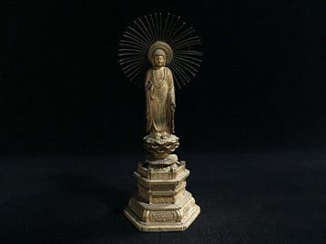 Antique Japanese Gilt Metal Standing Amida Buddha Statue