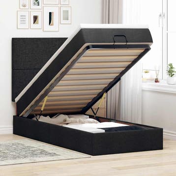 vidaXL Bed poef met matras en LEDs 80x200 cm stof zwart, Verzenden, Nieuw