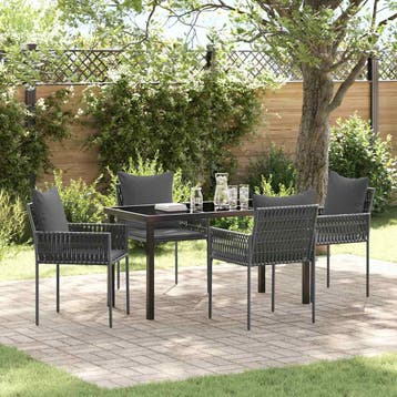 vidaXL Tuin Eettafel Set 5 st Zwart en Grijs PE Riet, Verzenden