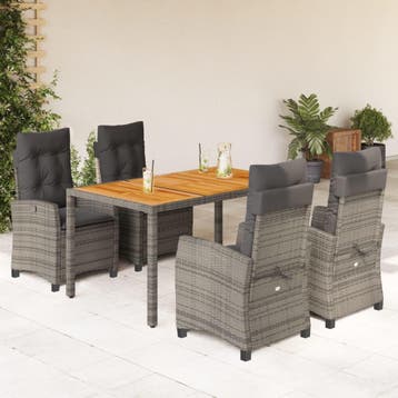 vidaXL 5-delige Tuinset met kussens poly rattan grijs, Verzenden, Tuinset