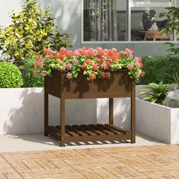 vidaXL Plantenbak met schap 82,5x82,5x81 cm grenenhout, Tuin en Terras, Verzenden, Nieuw