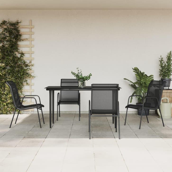 vidaXL 5-delige Tuinset textileen en staal zwart, Jardin & Terrasse, Ensembles de jardin, Envoi