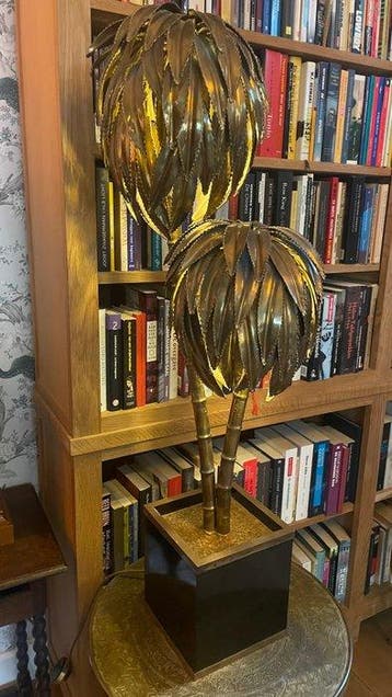 For Maison Jansen - Lamp - Dubbele palmlamp - Messing stam, Nieuw