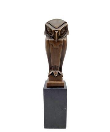 Figurine - Owl in art deco stijl - Bronze, Marbre