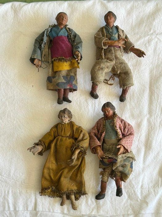Lotto 4 pastori presepiali antichi fine 800 - artigianato, Antiquités & Art, Art | Art non-occidental