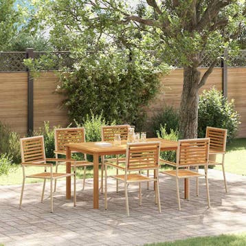 vidaXL Tuin Eettafel Set 7 st Beige Massief Acacia Hout, Verzenden, Nieuw