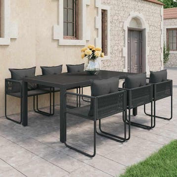 vidaXL 7-delige Tuinset PVC-rattan zwart, Tuin en Terras, Verzenden, Nieuw, Tuinset