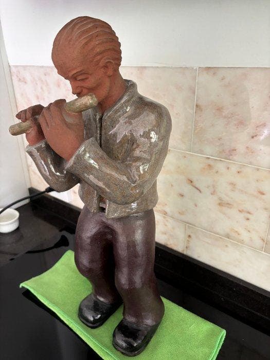 sculptuur, Fluitspeler - 47 cm - Terracotta, Antiquités & Art, Antiquités | Verre & Cristal