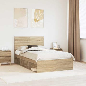 vidaXL Bedframe met hoofdeinde Sonoma 120 x 190 cm Massief, Huis en Inrichting, Slaapkamer | Bedden, Verzenden, Nieuw
