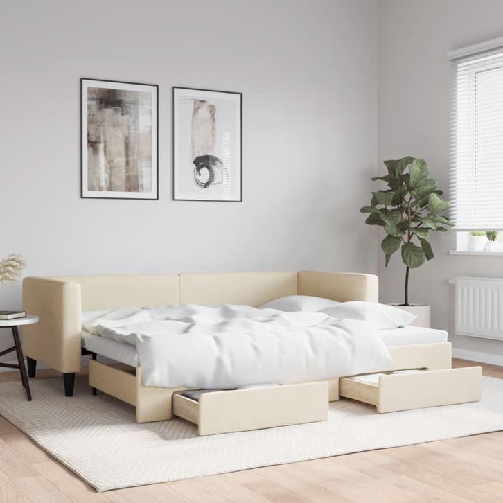 vidaXL Slaapbank met onderschuifbed en lades 80x200 cm stof, Maison & Meubles, Chambre à coucher | Lits, Envoi
