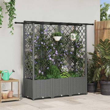 vidaXL Verhoogd Bed met Trellis en Dak Lichtgrijs 163,5 x 40, Tuin en Terras, Verzenden, Nieuw