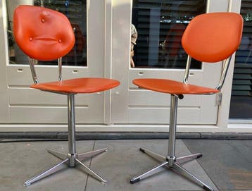 Stoel - Chroom, Synthetisch leder - Twee vintage, Antiek en Kunst
