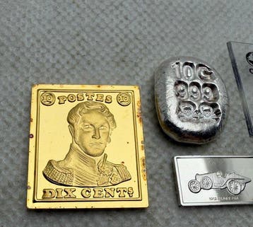Verenigde Staten, België, Italië. Lote 5 lingotes plata 999, Postzegels en Munten