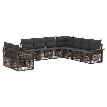vidaXL Tuinbank Set 9 pcs Grijs poly rattan, Verzenden, Nieuw