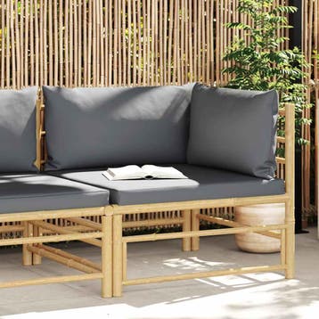 vidaXL Tuinhoekbank met donkergrijze kussens bamboe, Tuin en Terras, Tuinsets en Loungesets, Verzenden, Nieuw