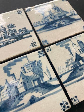 Tegel - Antieke Delfts blauwe tegels met verschillende, Antiek en Kunst