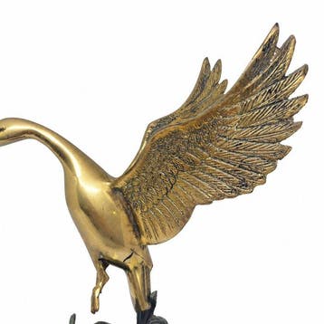 sculptuur, Bronze heron in flight over reeds - 28 cm -
