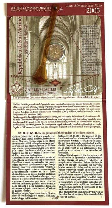 Saint-Marin. 2 Euro 2005 Galileo Galilei (Sans prix de