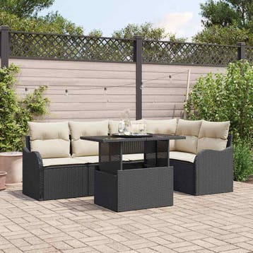 vidaXL Tuinbank Set met kussen met kussen 6 pcs Zwart Poly, Verzenden
