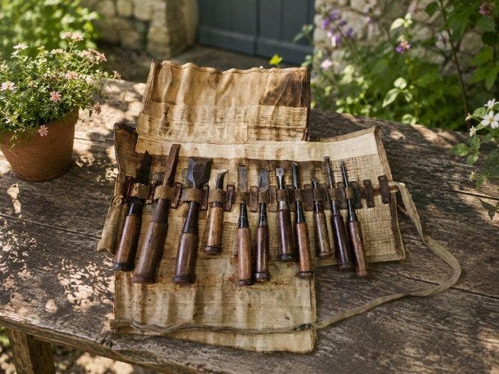 Werkgereedschap (11) Vintage - 11 Nomi + Tool Roll, Antiek en Kunst, Antiek | Wandborden en Tegels