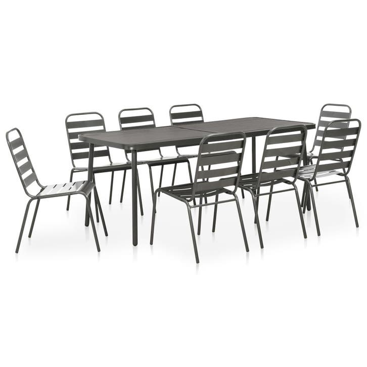 vidaXL 9-delige Tuinset staal donkergrijs, Tuin en Terras, Tuinsets en Loungesets, Tuinset, Nieuw, Verzenden