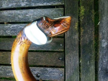 Wandelstok - Bamboe - Hondenkop bamboe zilver
