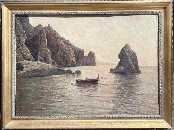 Michele De Simone (1893-1955) - Marina con Barca, Antiquités & Art, Art | Peinture | Classique