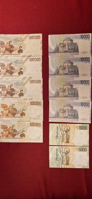 Italië. - 11 banconote Lire (100.000 + 10.000 + 5000 Lire) -