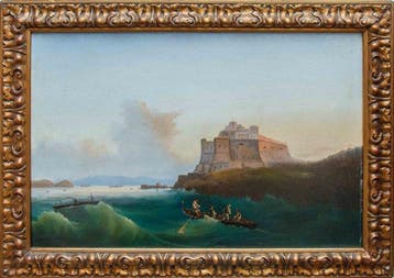 Scuola napoletana (XIX) - Coppia di marine con il Castello