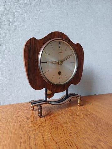 Horloge de table - orfac - Vintage bois / laiton - 1950-1960