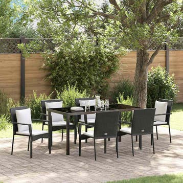 vidaXL Tuin Eettafel Set 7 st Zwart poly rattan, Verzenden