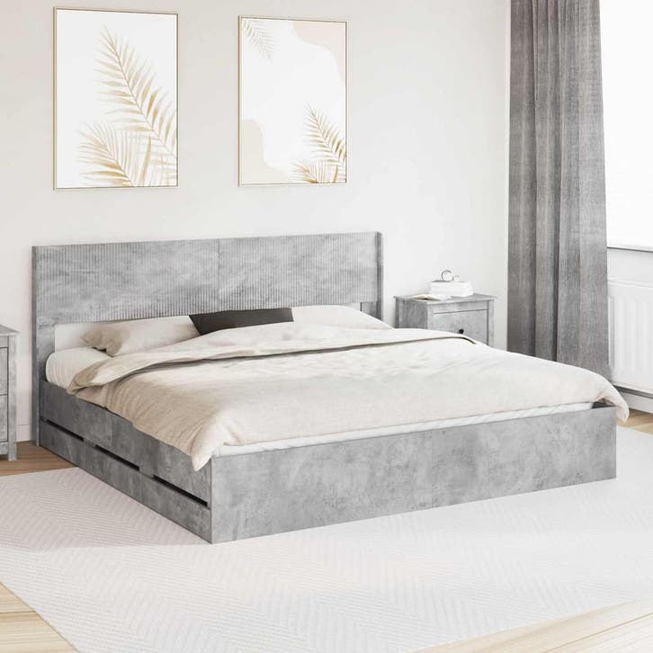 vidaXL Bedframe met opbergruimte en hoofdbord Betongrijs 180, Huis en Inrichting, Slaapkamer | Bedden, Nieuw, Verzenden