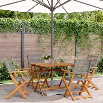 vidaXL 5-delige Tuinset poly rattan en massief hout grijs, Verzenden, Nieuw, Tuinset