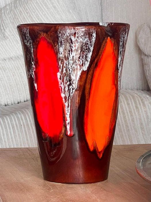 Vallauris - Vase - Faïence - Fat Lava — glaçure dégoulinante, Antiquités & Art, Curiosités & Brocante