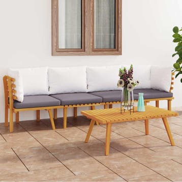vidaXL 4-delige Loungeset met kussens massief acaciahout, Verzenden, Nieuw