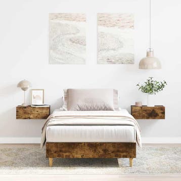 vidaXL Bedframe zonder matras 100x200 cm spaanplaat gerookt, Verzenden, Nieuw