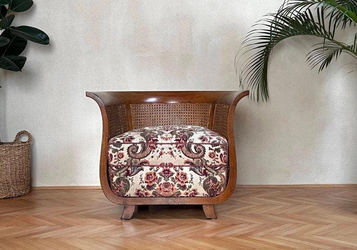 Fauteuil - Bois, Rotin, Laine - Fauteuil de salon, Antiek en Kunst, Kunst | Designobjecten