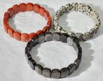 3 Armbanden van mineralen: Rode jaspis, Dalmatijnjaspis en