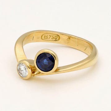 Bague - 18 carats Or jaune Diamant (Naturelle) - Saffier -