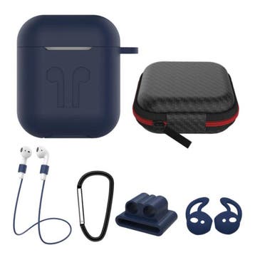 6 in 1 Kit voor AirPods 1 / 2 Blauw - Hoesje / Anti-Lost, Verzenden