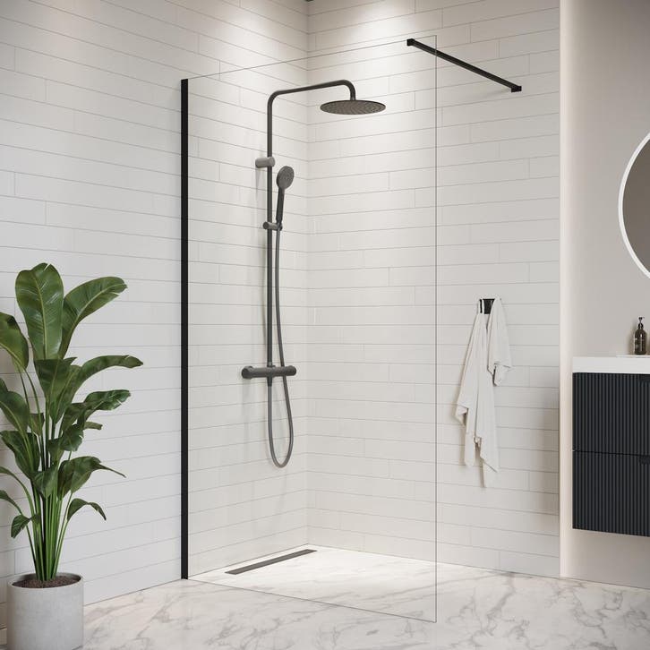 Douchewand Florida 140 x 200 cm Zwart – Inloopdouche 8 mm, Doe-het-zelf en Bouw, Sanitair, Nieuw, Verzenden