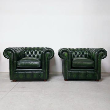 Chesterfield style - Fauteuil (2) - club - Cuir, Bois -