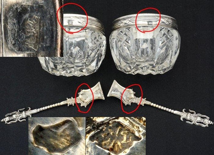 Zout- en pepervaatjes (5) - Cave à Sel-set met een paar, Antiek en Kunst, Antiek | Zilver en Goud