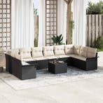 vidaXL Tuinbank Set met kussen 11 pcs Zwart poly rattan, Tuin en Terras, Verzenden, Nieuw