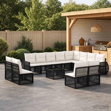 vidaXL Tuinbank Set 13 st Zwart en Crème Wit poly rattan, Verzenden, Nieuw