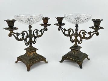Kandelaar (2) - Messing, Glas