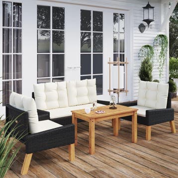 vidaXL 4-delige Loungeset met kussens poly rattan en massief, Verzenden, Nieuw, Loungeset